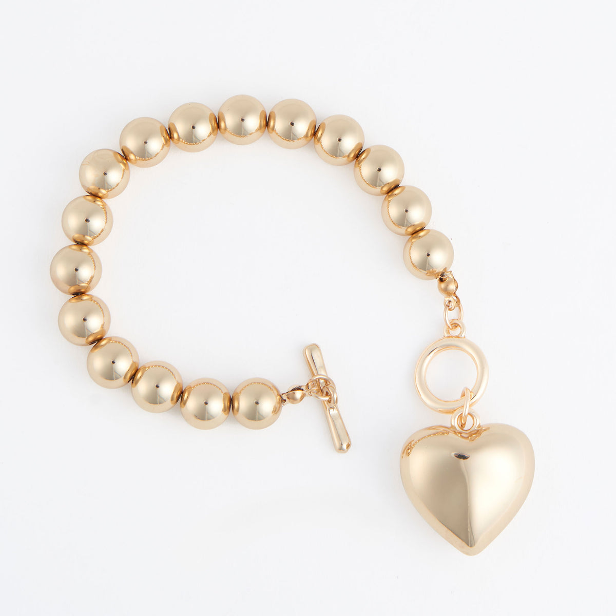 Toggle Bracelet Jacey Silver Chunky Beaded Gold Heart Charm