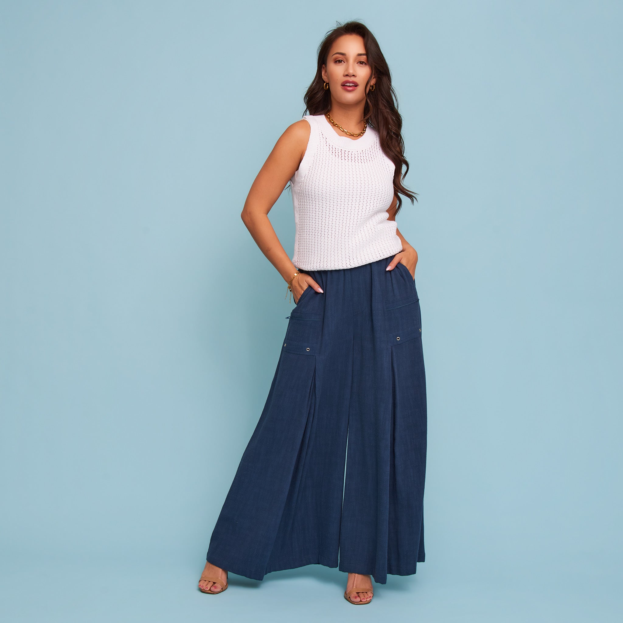 Pants Wide Leg Afton Linen Blend Side Zipper Pockets – Elsie & Zoey