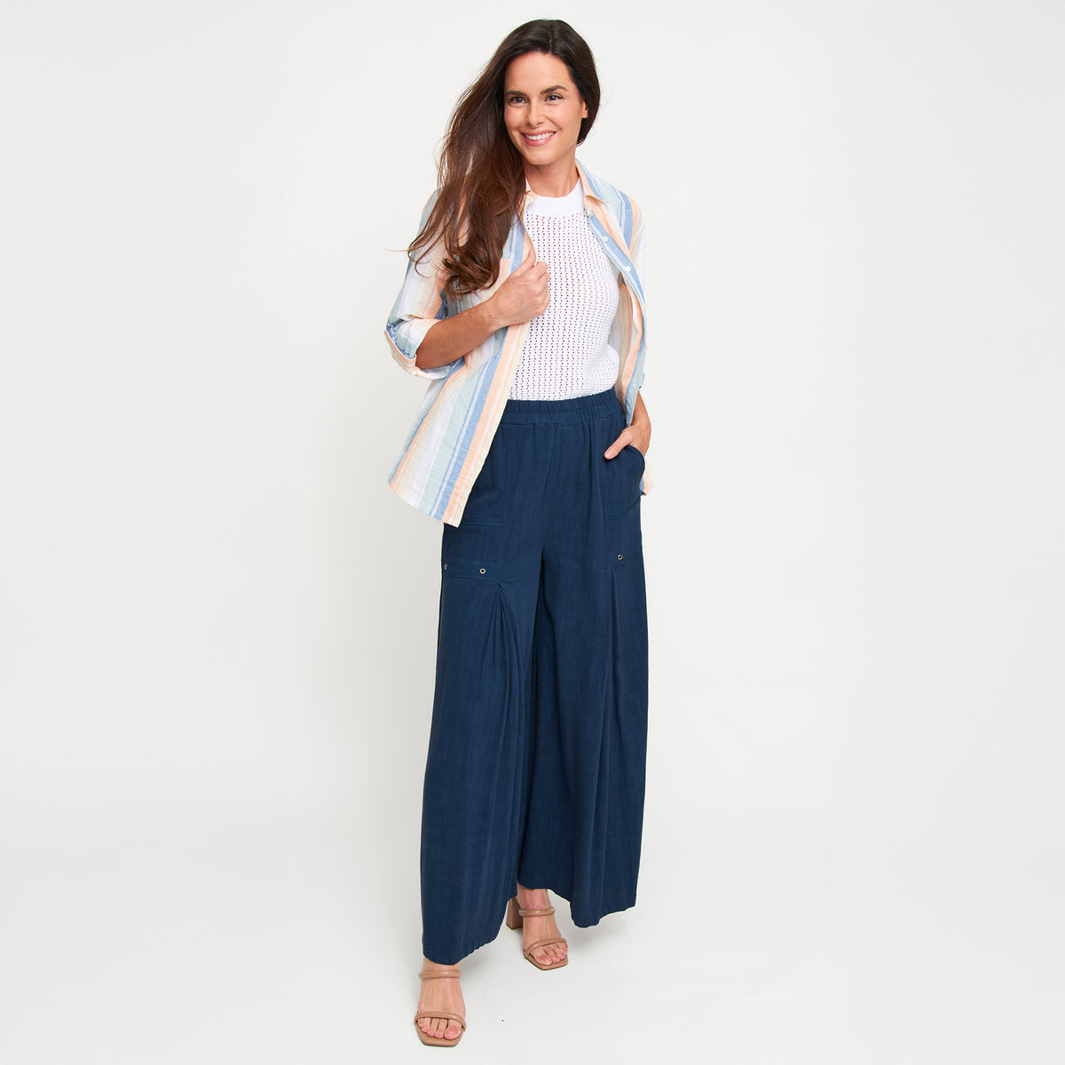 Pants Wide Leg Afton Linen Blend Side Zipper Pockets