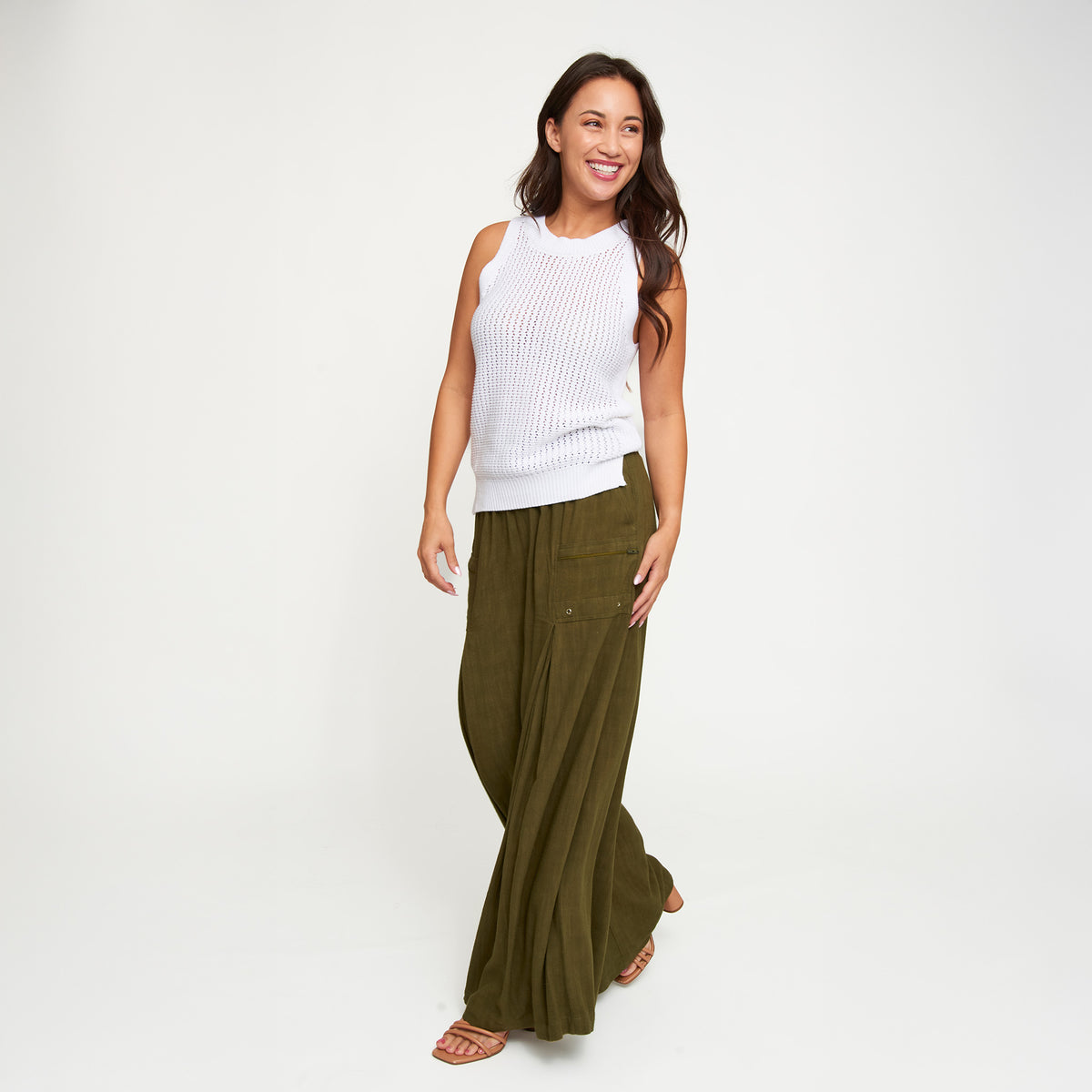 Pants Wide Leg Afton Linen Blend Side Zipper Pockets