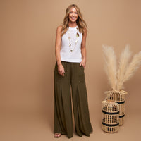 Pants Wide Leg Afton Linen Blend Side Zipper Pockets