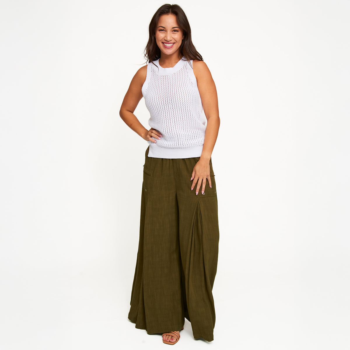 Pants Wide Leg Afton Linen Blend Side Zipper Pockets