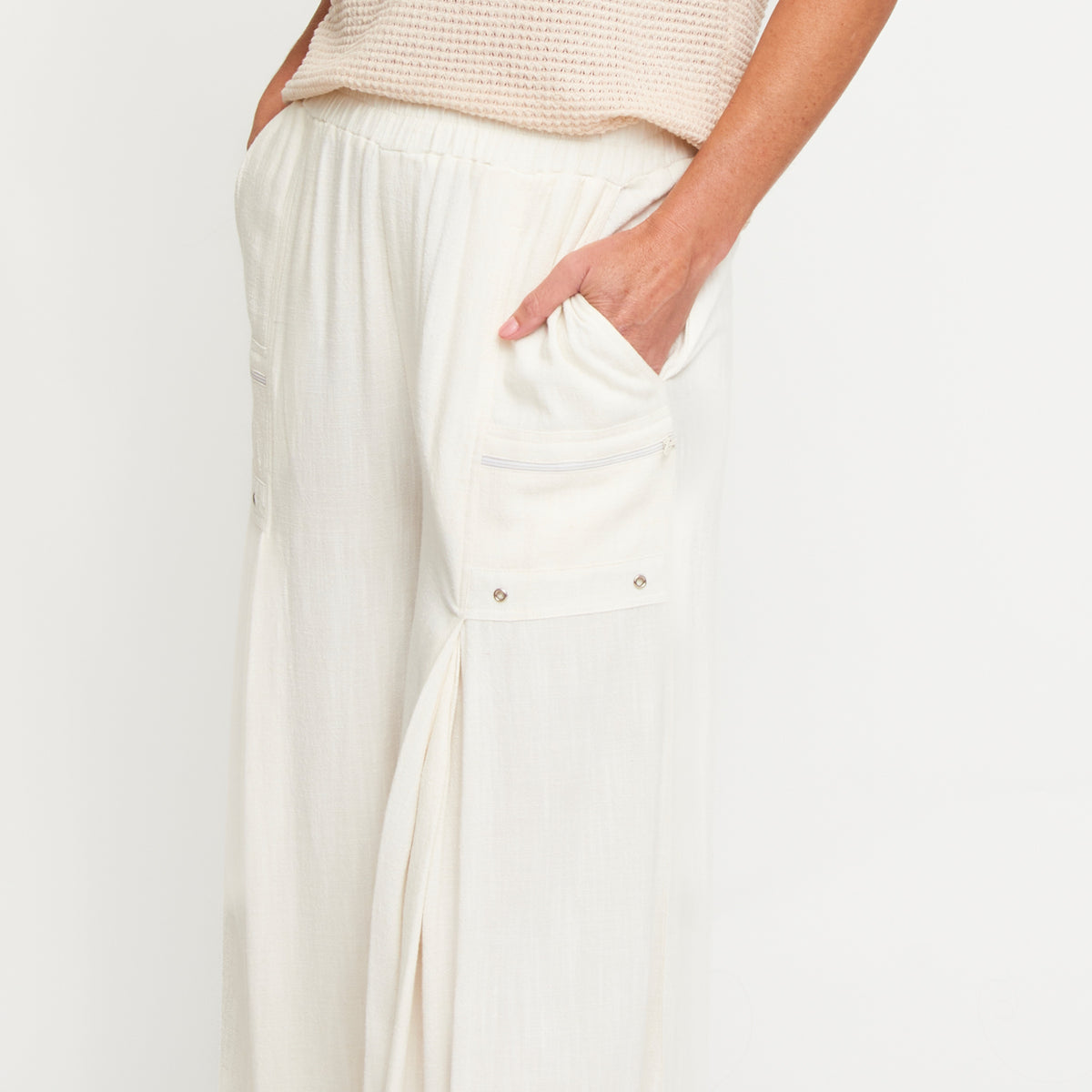 Pants Wide Leg Afton Linen Blend Side Zipper Pockets