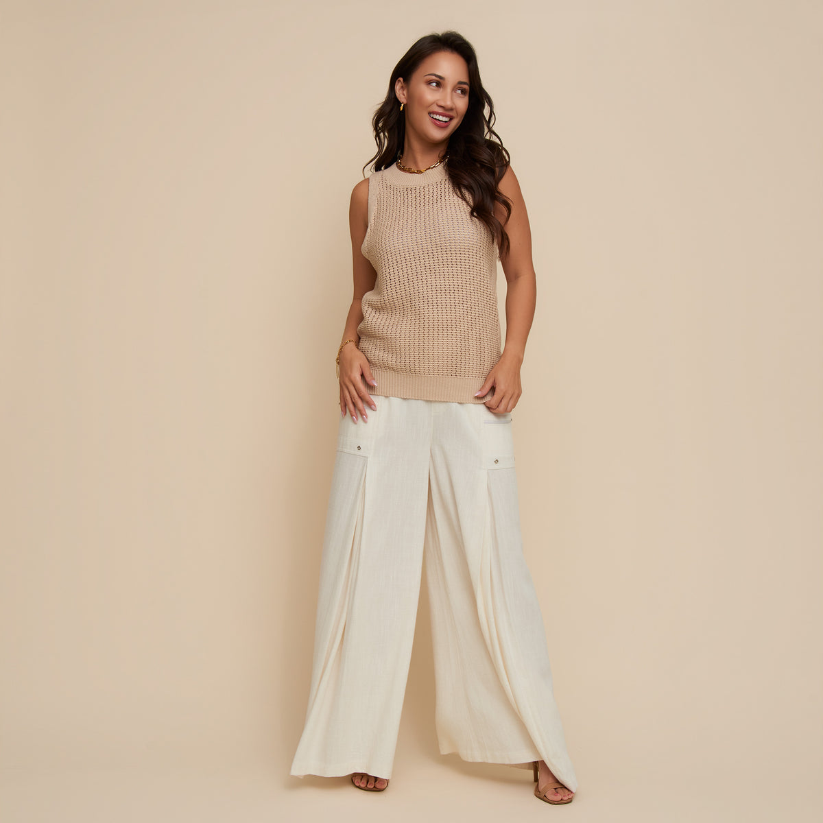 Pants Wide Leg Afton Linen Blend Side Zipper Pockets