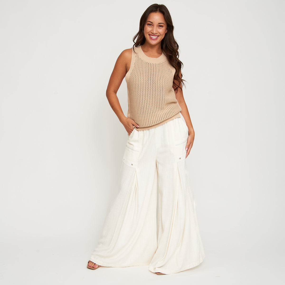 Pants Wide Leg Afton Linen Blend Side Zipper Pockets