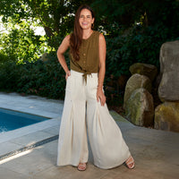 Pants Wide Leg Afton Linen Blend Side Zipper Pockets