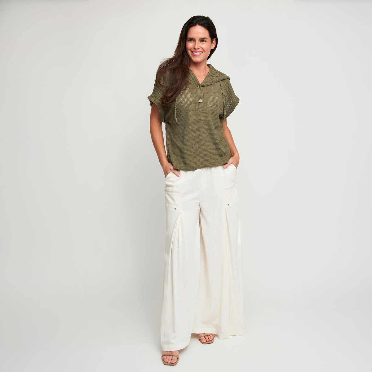 Pants Wide Leg Afton Linen Blend Side Zipper Pockets