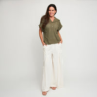 Pants Wide Leg Afton Linen Blend Side Zipper Pockets