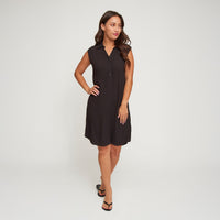 Sleeveless Dress Camille Collared Button V-Neck with Pockets