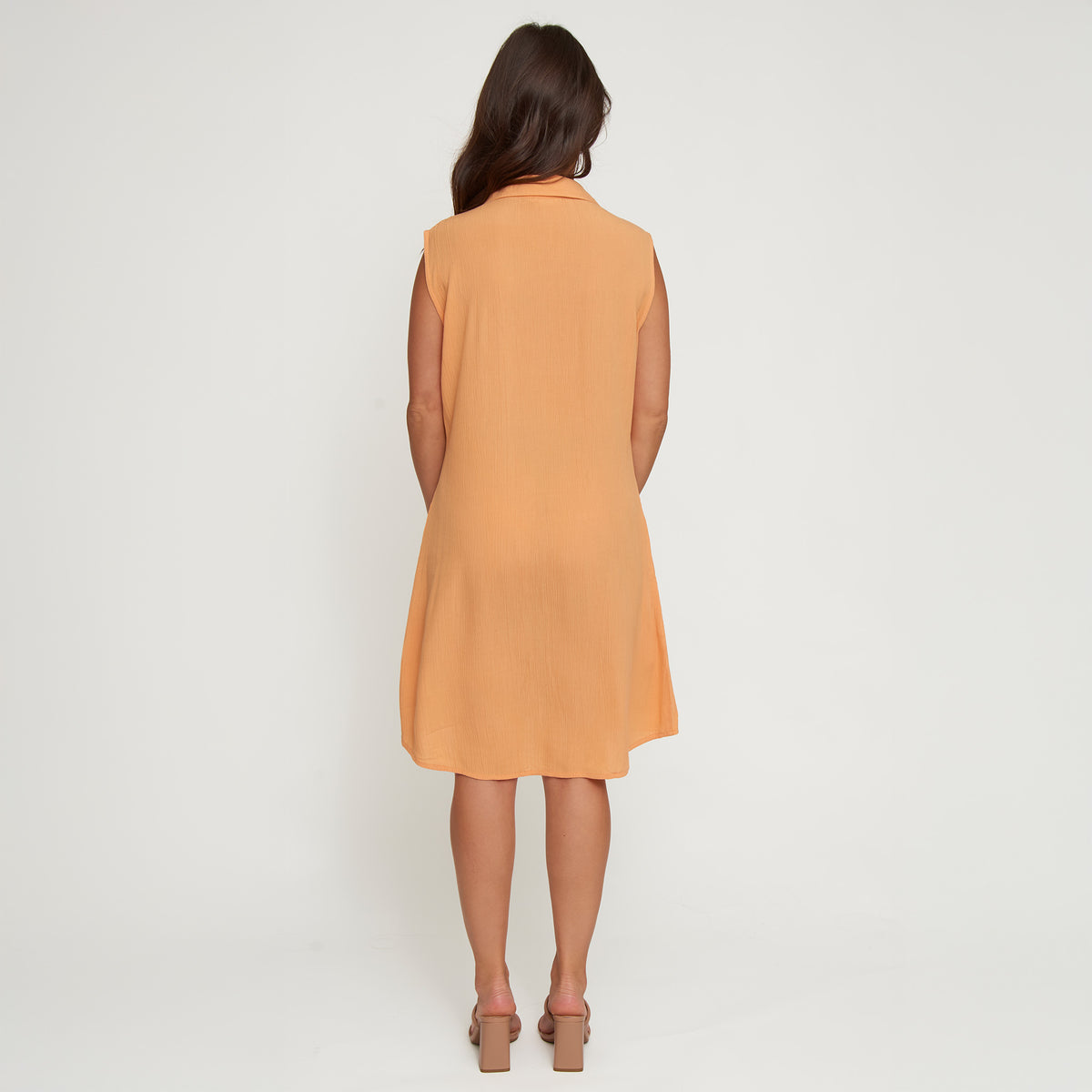 Sleeveless Dress Camille Collared Button V-Neck with Pockets