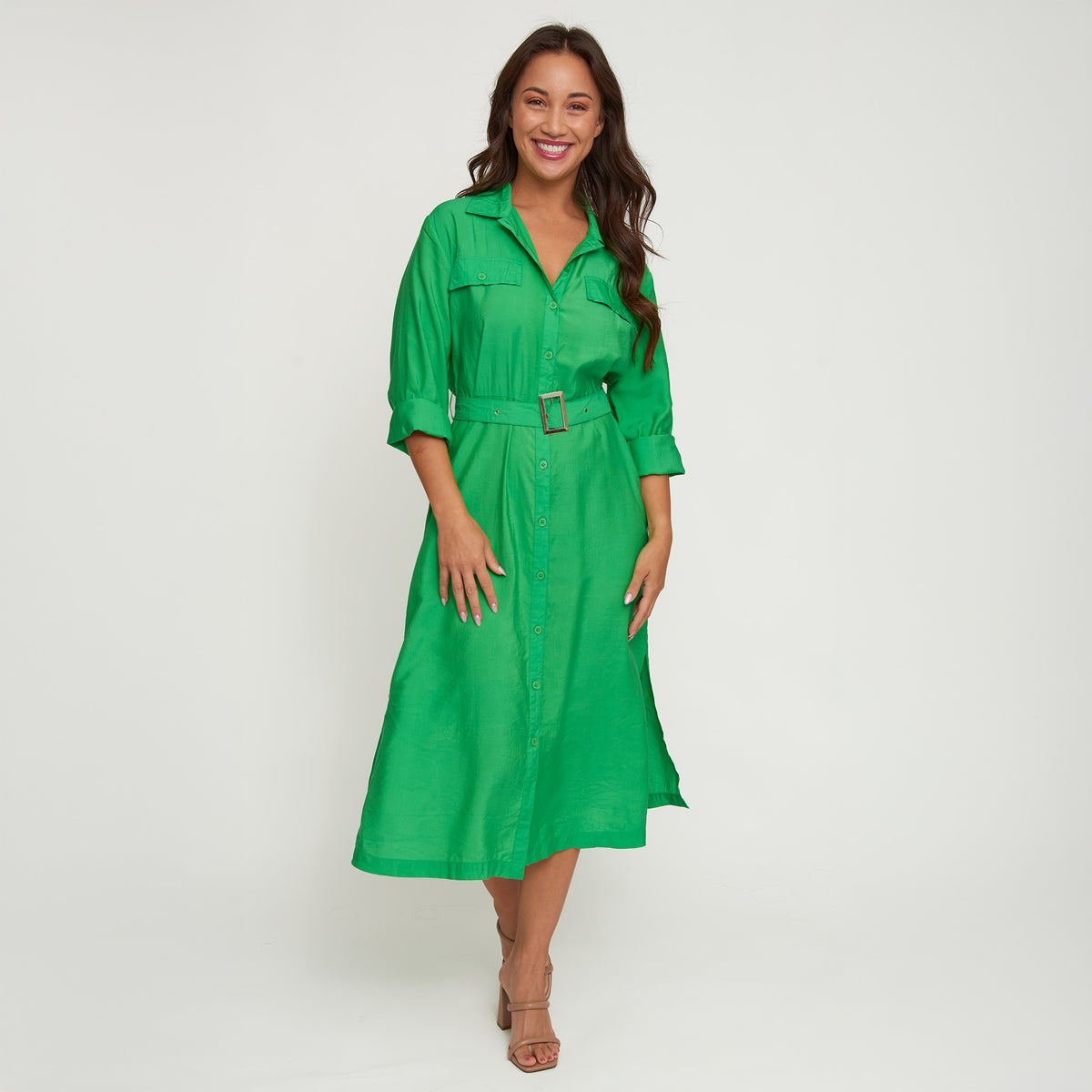 Maxi Dress Savana Long Sleeve Button Front with Pockets