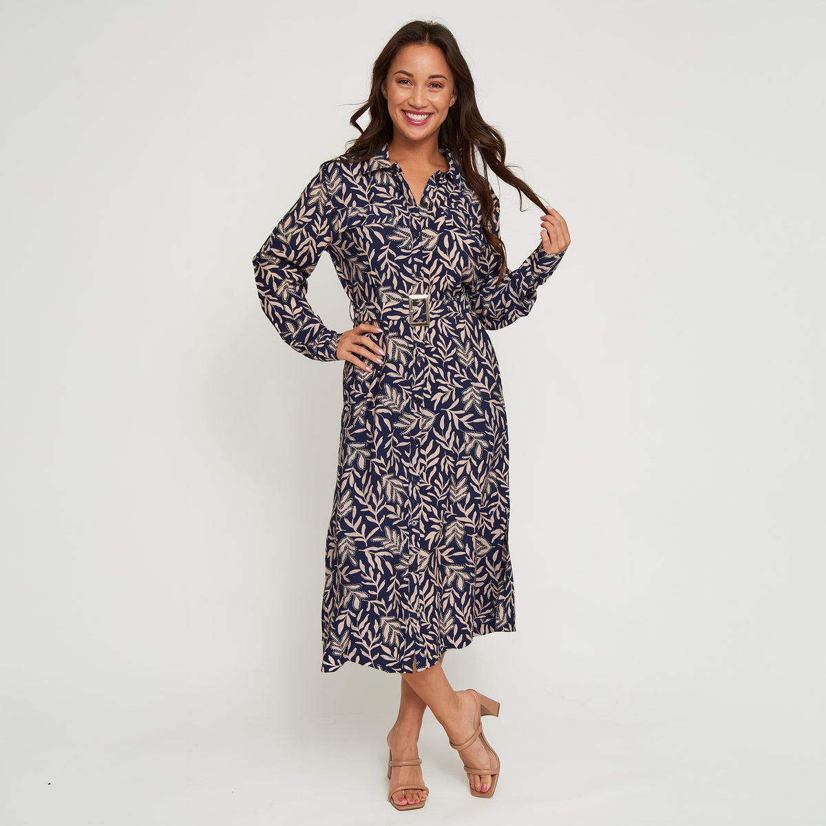 Maxi Dress Savana Long Sleeve Button Front with Pockets