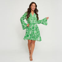 Midi Dress Elia Long Bell Sleeve V-Neck Tiered Skirt