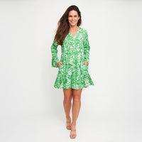 Midi Dress Elia Long Bell Sleeve V-Neck Tiered Skirt