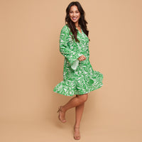 Midi Dress Elia Long Bell Sleeve V-Neck Tiered Skirt