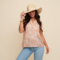Tank Top Rhea Printed Sleeveless V-Neck Button Placket