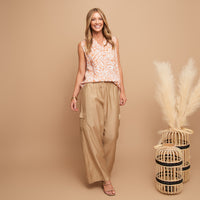 Tank Top Rhea Printed Sleeveless V-Neck Button Placket