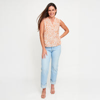 Tank Top Rhea Printed Sleeveless V-Neck Button Placket