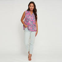 Tank Top Rhea Printed Sleeveless V-Neck Button Placket