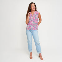 Tank Top Rhea Printed Sleeveless V-Neck Button Placket