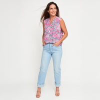 Tank Top Rhea Printed Sleeveless V-Neck Button Placket