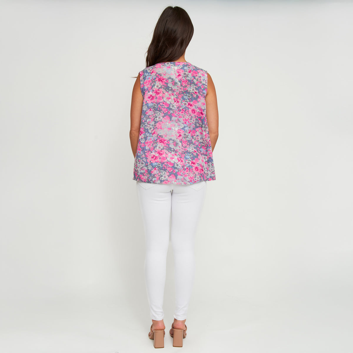 Tank Top Rhea Printed Sleeveless V-Neck Button Placket