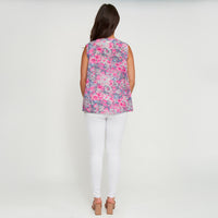 Tank Top Rhea Printed Sleeveless V-Neck Button Placket