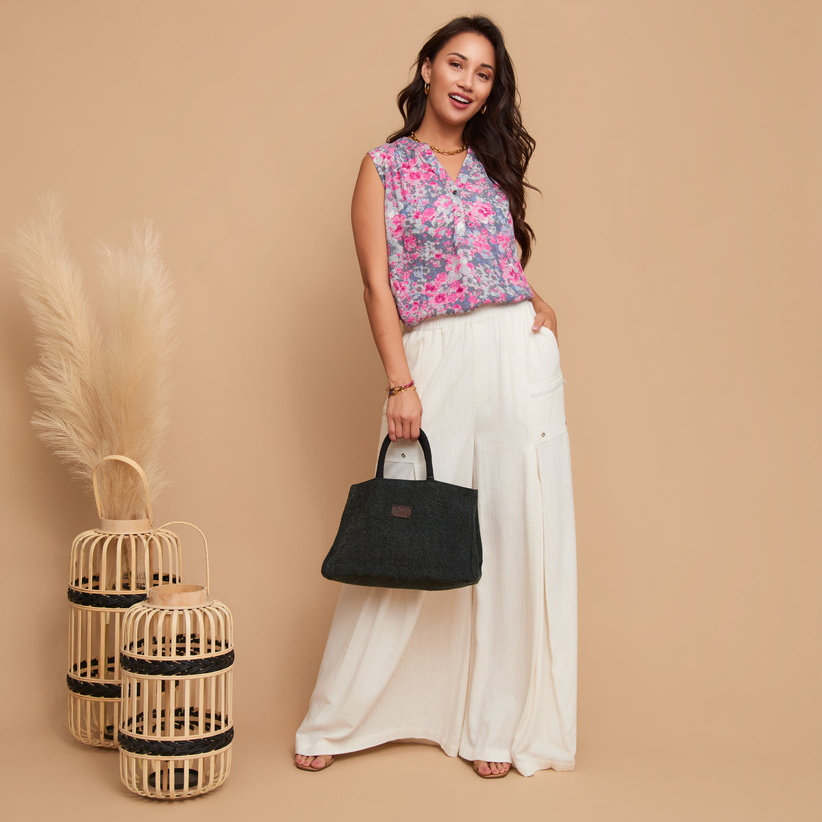 Tank Top Rhea Printed Sleeveless V-Neck Button Placket