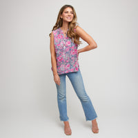 Tank Top Rhea Printed Sleeveless V-Neck Button Placket