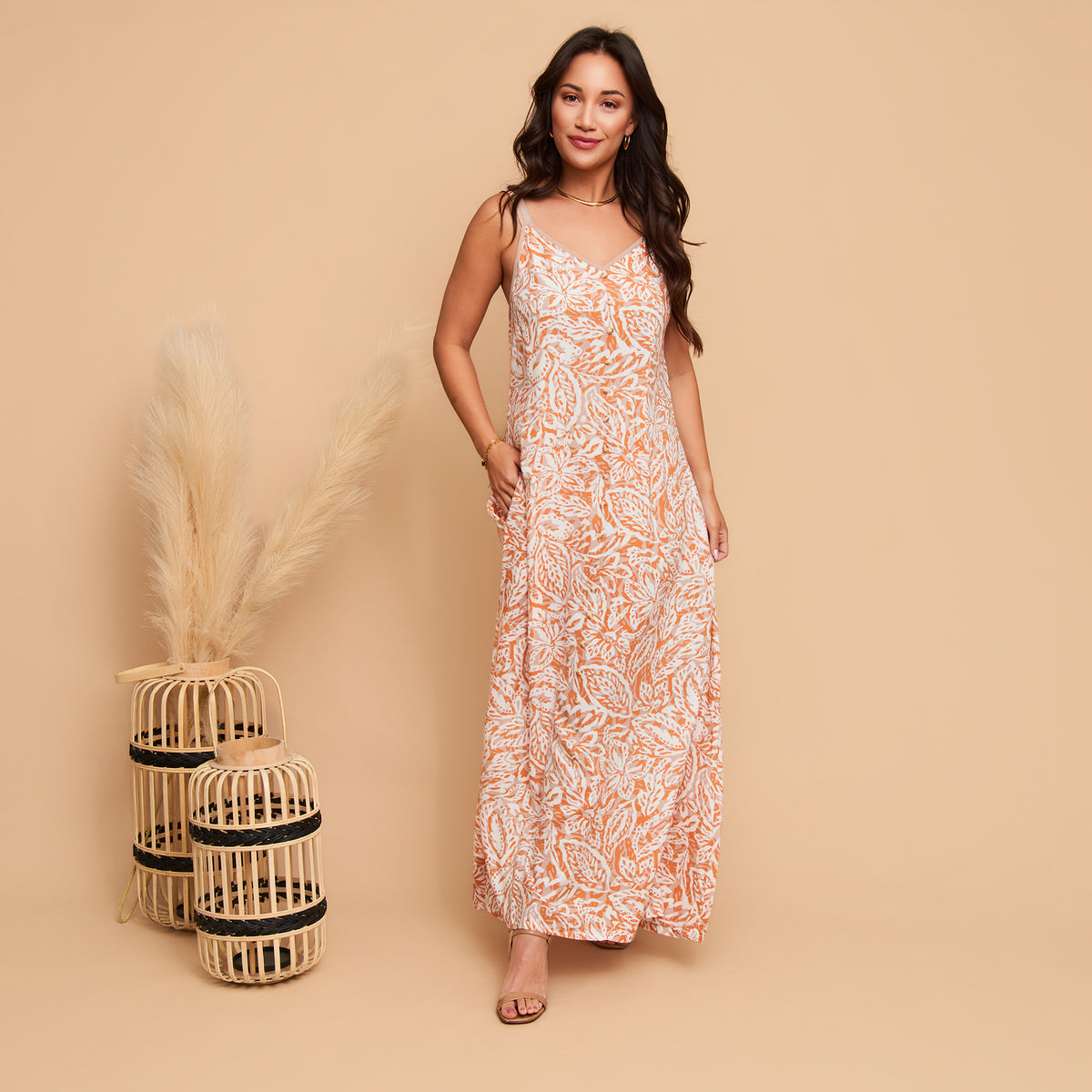 Maxi Dress Sorelle Adjustable Straps with Pockets