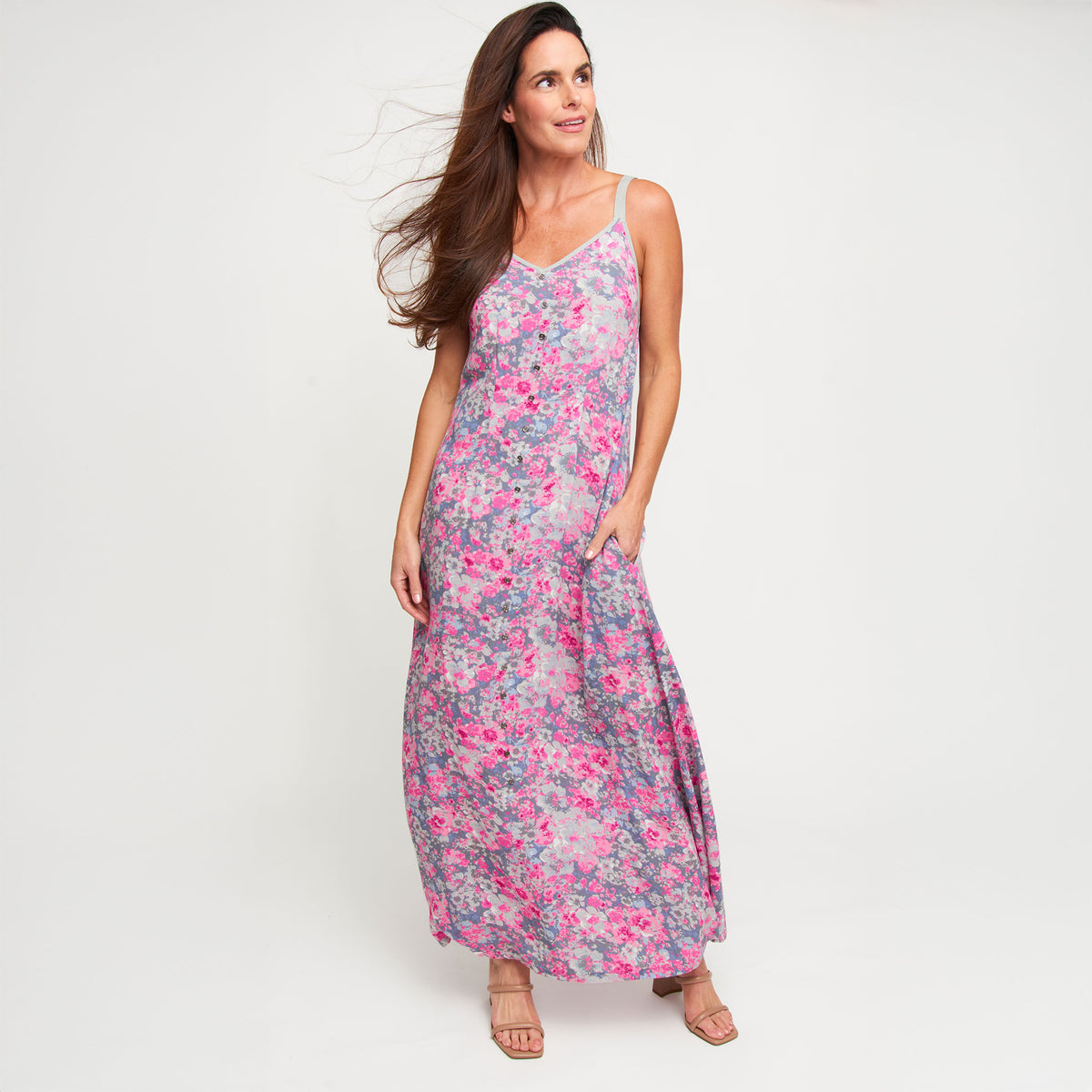 Maxi Dress Sorelle Adjustable Straps with Pockets