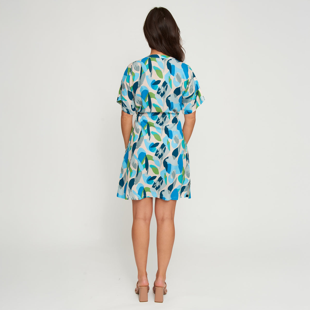 Shirt Dress Ayla Short Sleeve V-Neck Tie Waist with Pockets