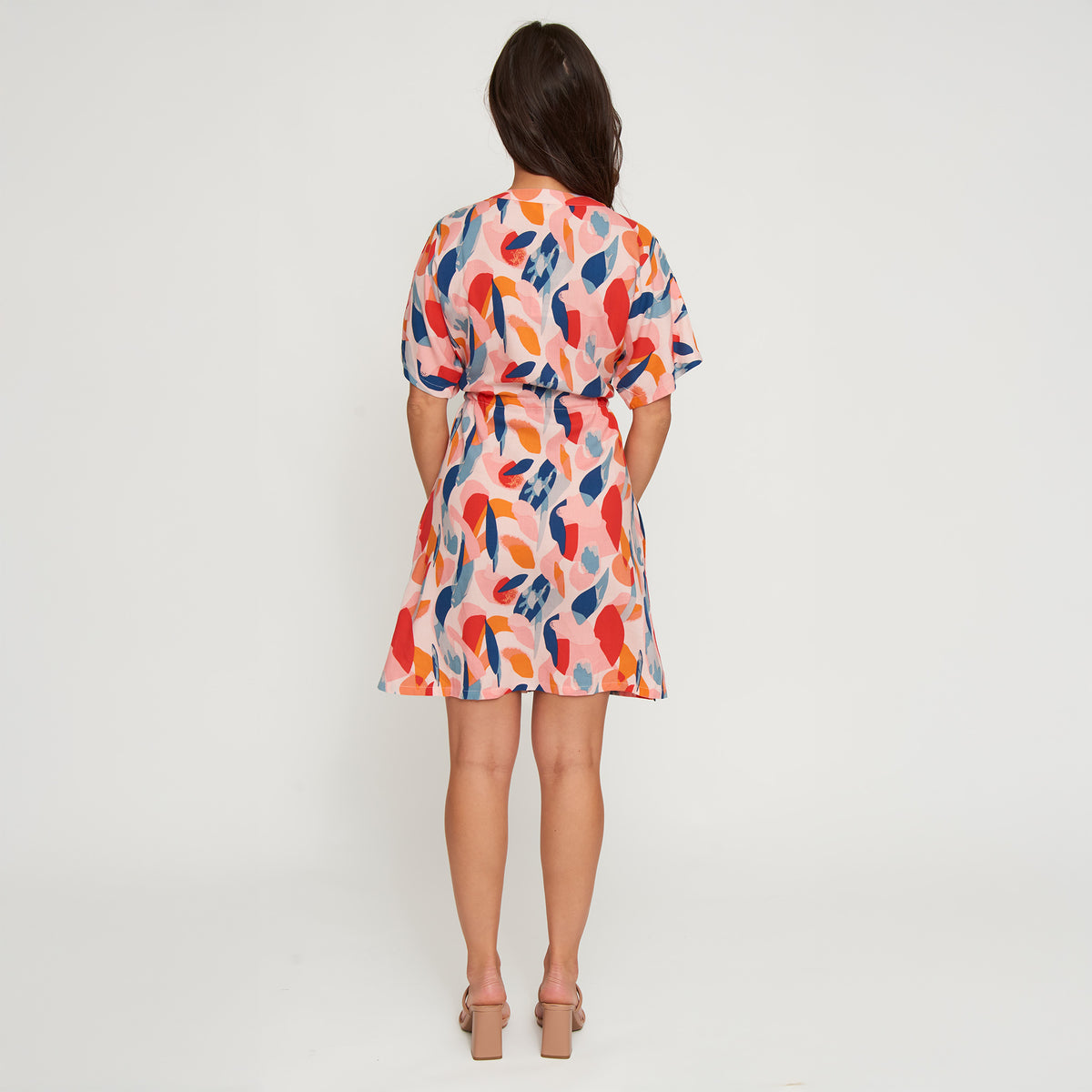 Shirt Dress Ayla Short Sleeve V-Neck Tie Waist with Pockets