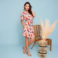 Shirt Dress Ayla Short Sleeve V-Neck Tie Waist with Pockets