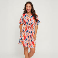Shirt Dress Ayla Short Sleeve V-Neck Tie Waist with Pockets