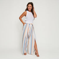Flare Pant Wynn Open Slit Wdie Leg Striped Tie Waist