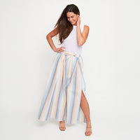 Flare Pant Wynn Open Slit Wdie Leg Striped Tie Waist