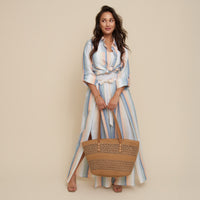 Flare Pant Wynn Open Slit Wdie Leg Striped Tie Waist