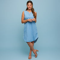 Denim Dress Ellis 100% Cotton Sleeveless V-Neck with Pockets