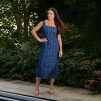 Midi Dress Elle Sleeveless Stretch Denim Square Neck