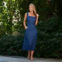 Midi Dress Elle Sleeveless Stretch Denim Square Neck