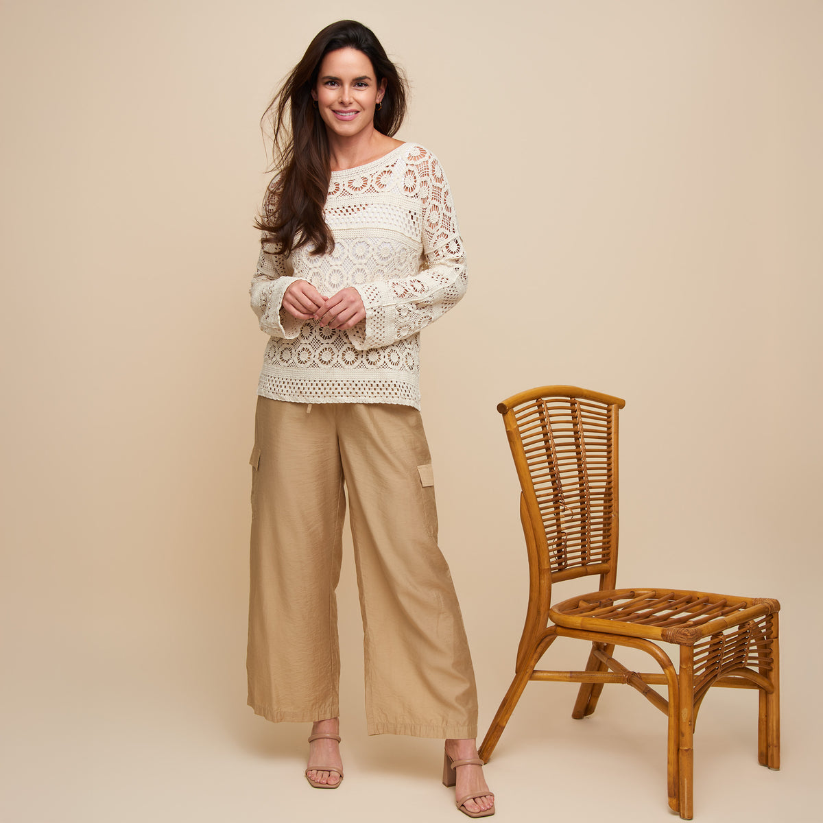 Cargo Pant Laine Wide Leg Elastic Tie Waist with Pockets