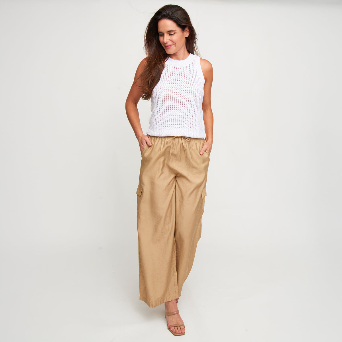 Cargo Pant Laine Wide Leg Elastic Tie Waist with Pockets