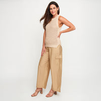 Cargo Pant Laine Wide Leg Elastic Tie Waist with Pockets