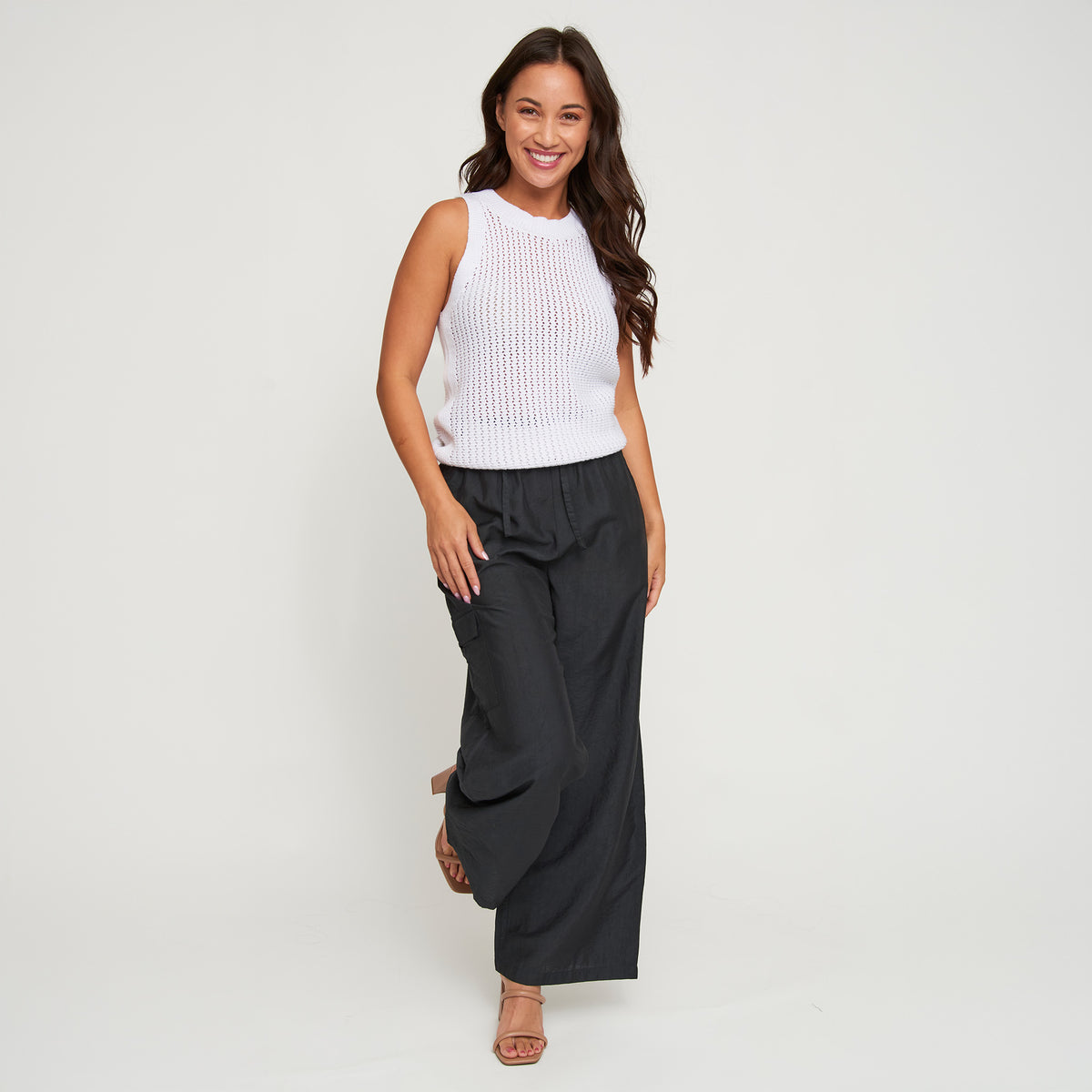 Cargo Pant Laine Wide Leg Elastic Tie Waist with Pockets