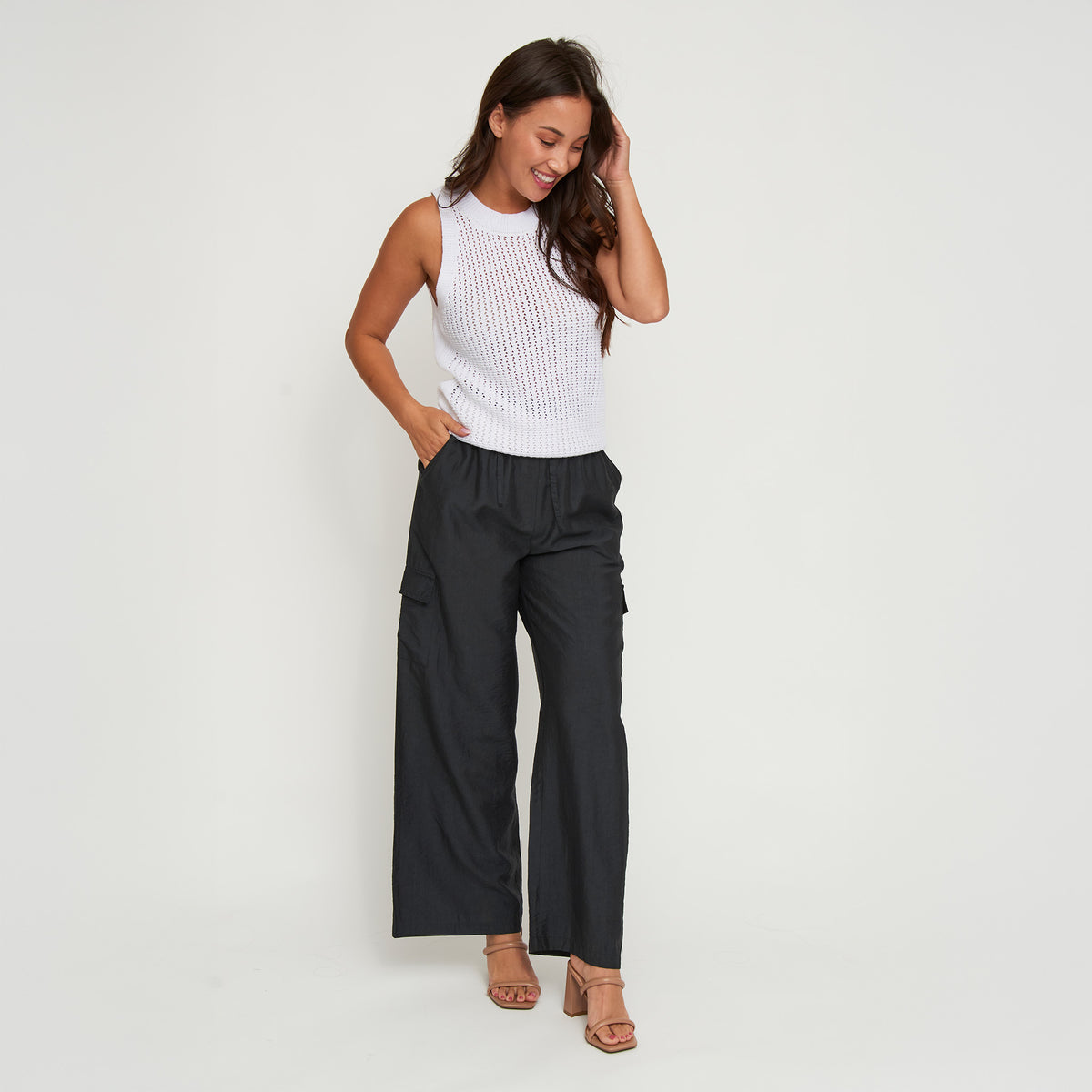 Cargo Pant Laine Wide Leg Elastic Tie Waist with Pockets
