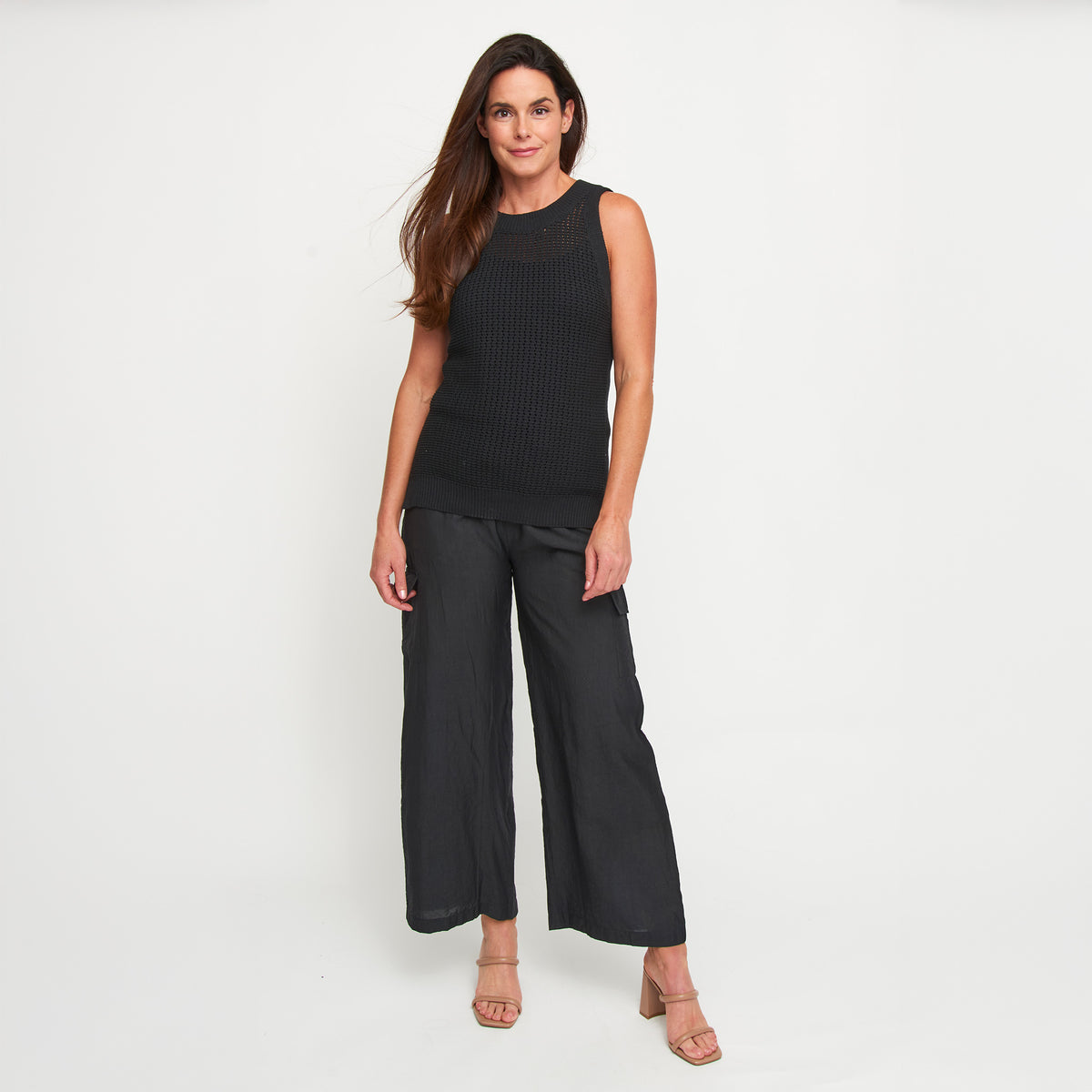 Cargo Pant Laine Wide Leg Elastic Tie Waist with Pockets
