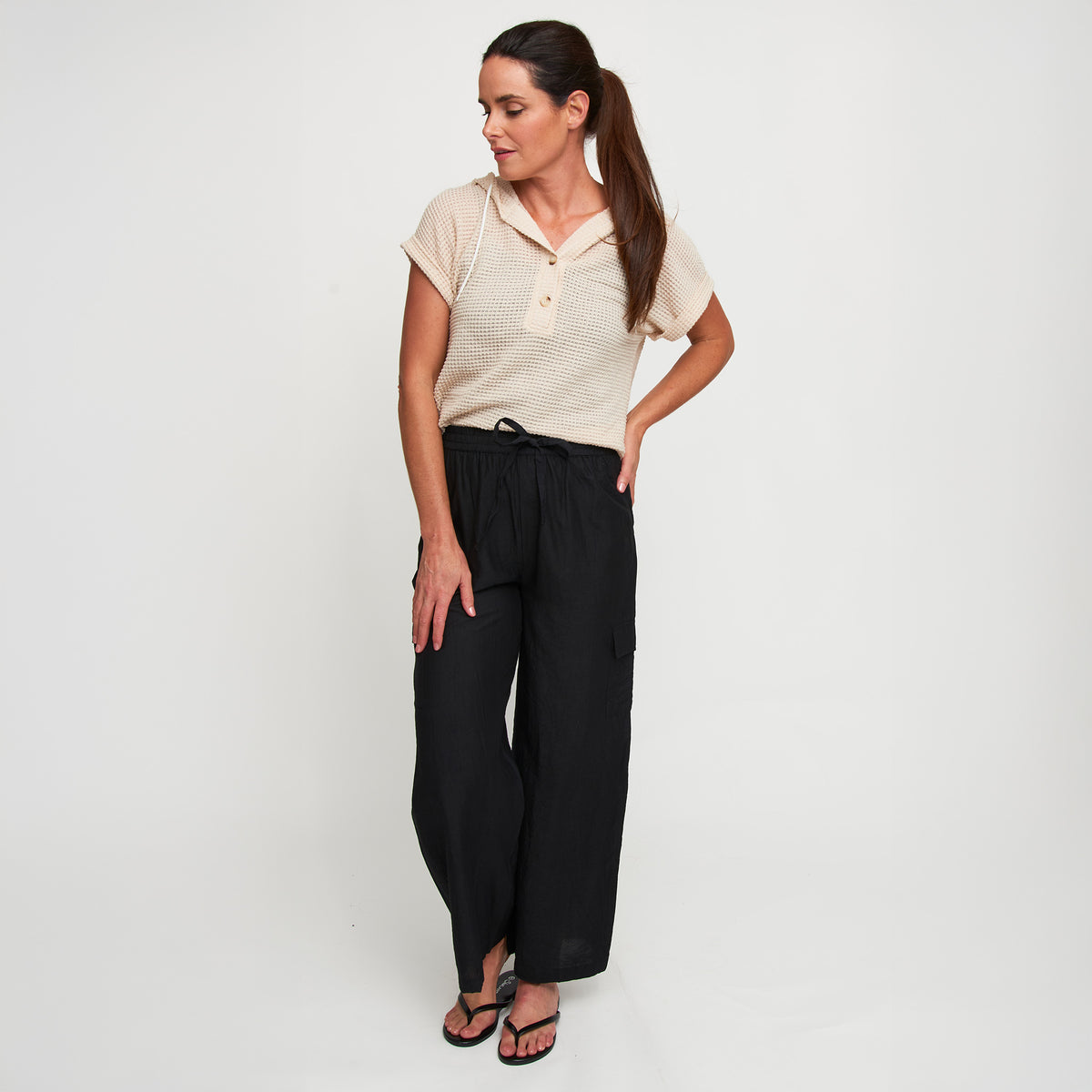 Cargo Pant Laine Wide Leg Elastic Tie Waist with Pockets