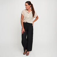 Cargo Pant Laine Wide Leg Elastic Tie Waist with Pockets