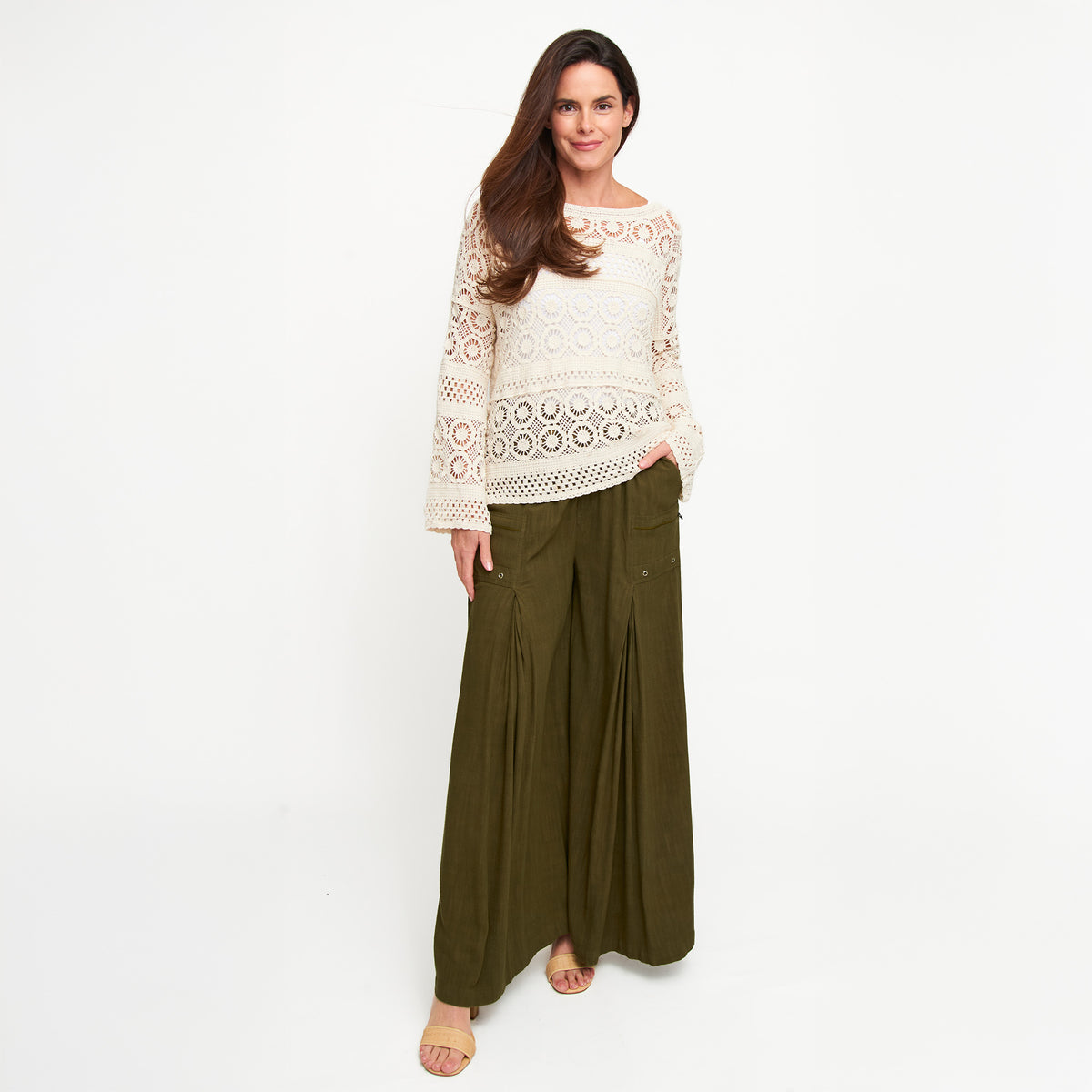 Knit Sweater Florence Long Sleeve Crochet Cotton Blend